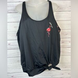 Cacique Black Tank Top with Pink Flamingo Accent